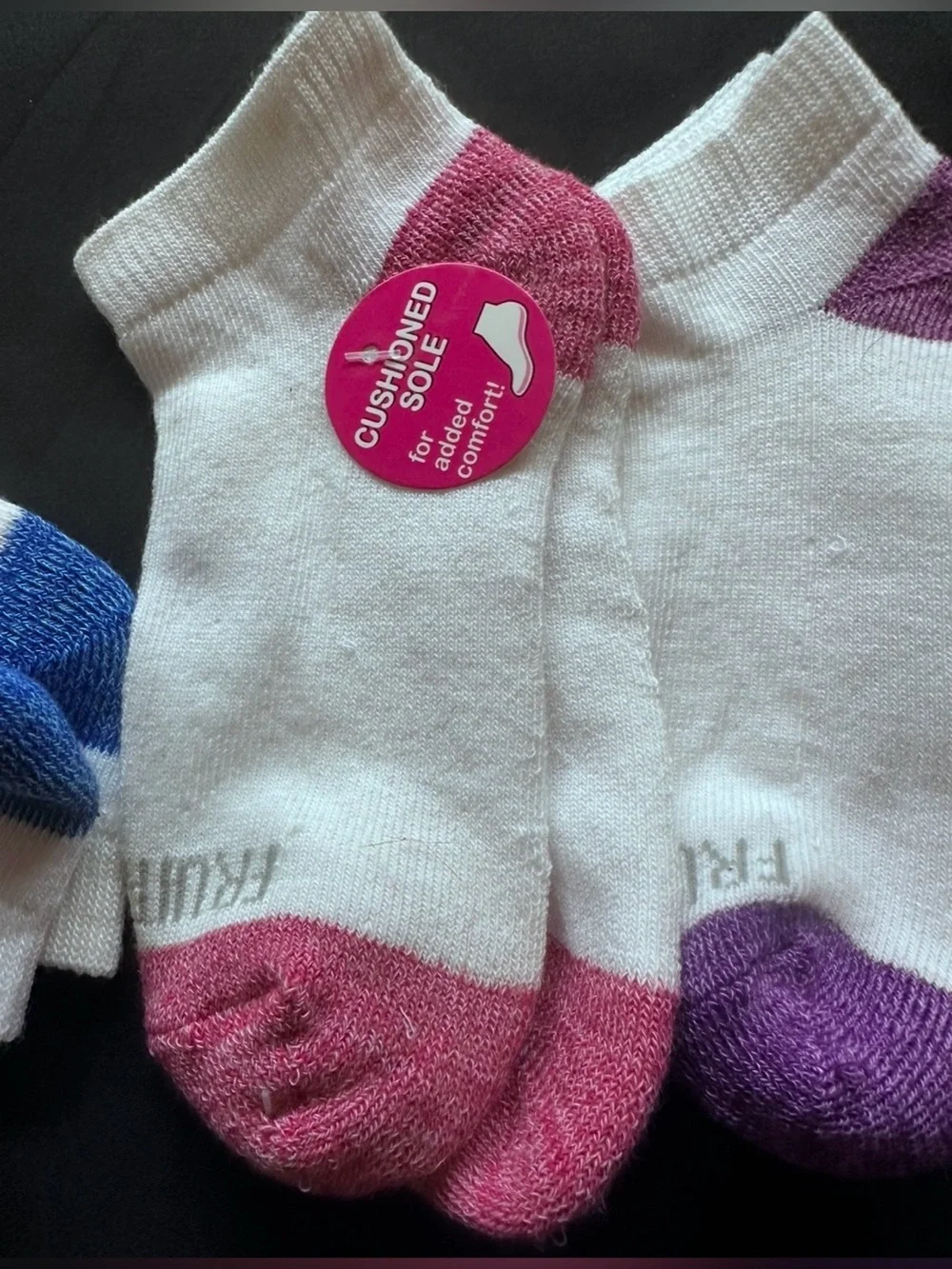 C15 Kids White Low-Cut Athletic Socks with Pink & Purple Accents, 7 pairs